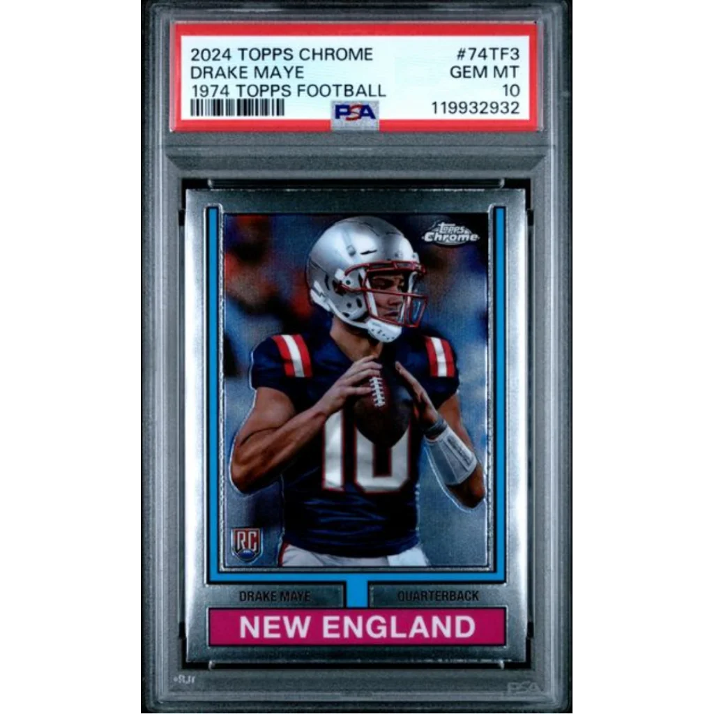 Graded 2024 Topps Chrome Drake Maye #74TF3 1974 Topps Football Rookie RC Football Card PSA 10 Gem Mint