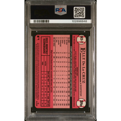Back of PSA 10 graded 2024 Topps Chrome Elly De La Cruz #11 rookie card