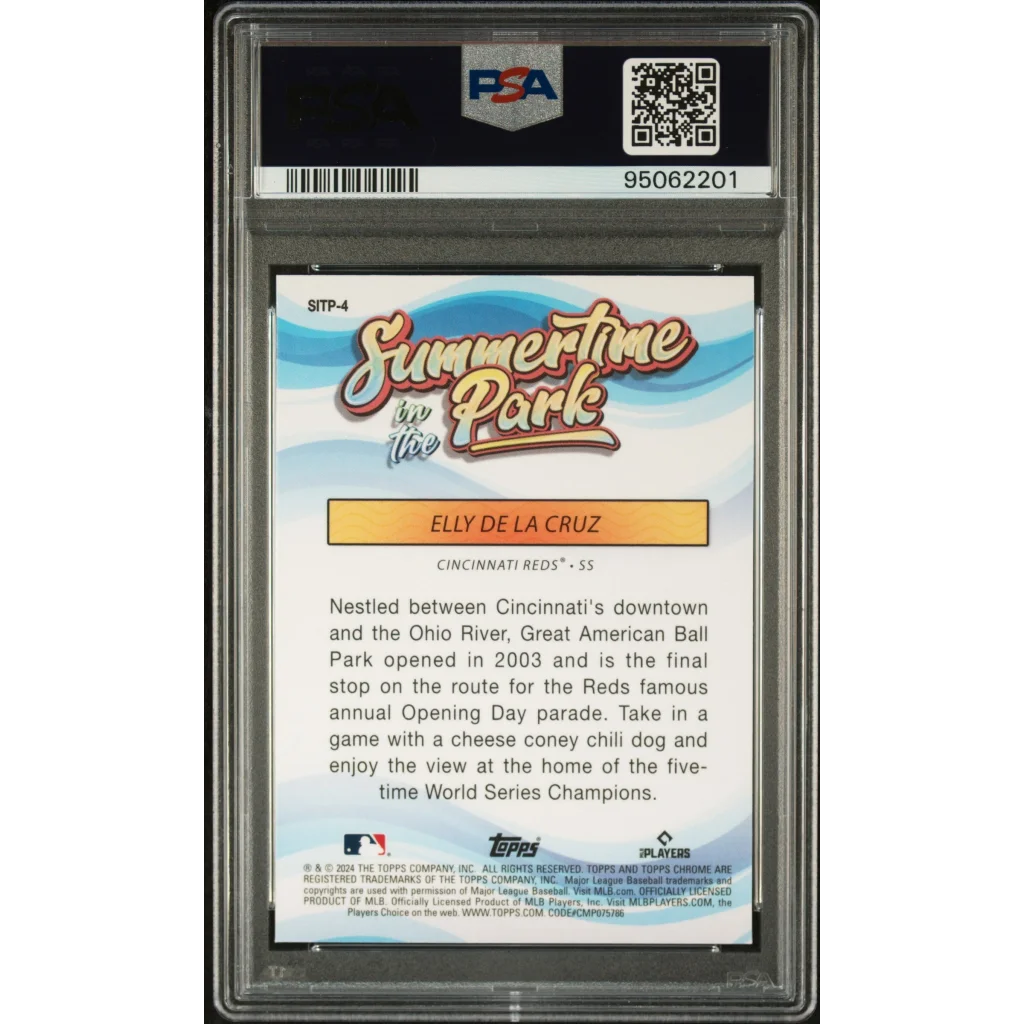 Graded 2024 Topps Chrome Elly De La Cruz #4 Summertime in the Park Rookie RC Baseball Card PSA 10 Gem Mint | PSA 10 Gem Mint Graded Rookie Card | vintageantiquesgifts.com
