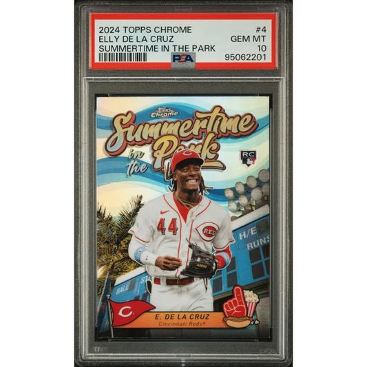 Graded 2024 Topps Chrome Elly De La Cruz #4 Summertime in the Park Rookie RC Baseball Card PSA 10 Gem Mint | Hall of Fame Sports Memorabilia | vintageantiquesgifts.com