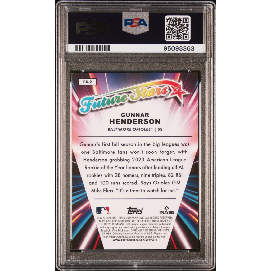 Graded PSA 10 Gunnar Henderson 2024 Topps Chrome Future Stars baseball card