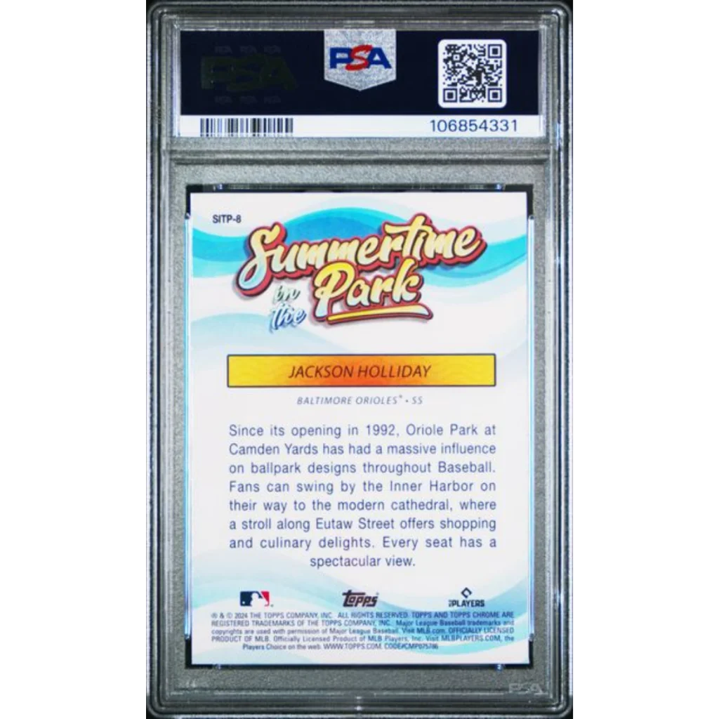 Graded 2024 Topps Chrome Jackson Holliday 8 Summertime in the Park Rookie RC Baseball Card PSA 10 Gem Mint | PSA 10 Gem Mint Graded Rookie Card | vintageantiquesgifts.com