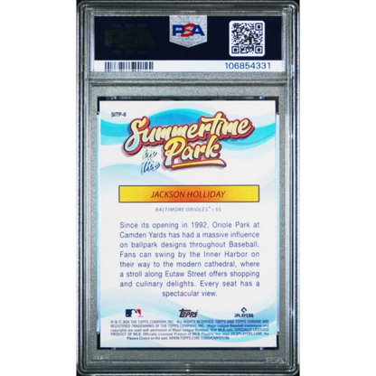 Graded 2024 Topps Chrome Jackson Holliday 8 Summertime in the Park Rookie RC Baseball Card PSA 10 Gem Mint | PSA 10 Gem Mint Graded Rookie Card | vintageantiquesgifts.com