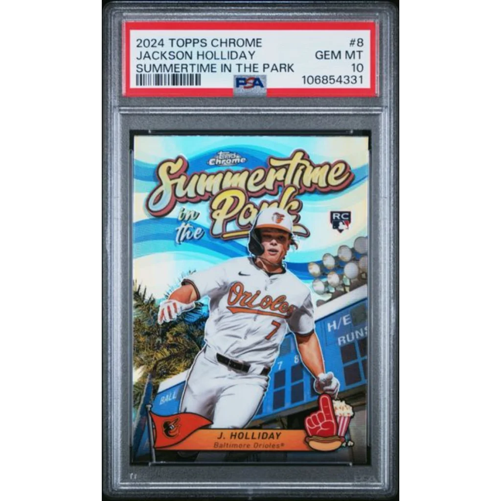 Graded 2024 Topps Chrome Jackson Holliday 8 Summertime in the Park Rookie RC Baseball Card PSA 10 Gem Mint | Hall of Fame Sports Memorabilia | vintageantiquesgifts.com