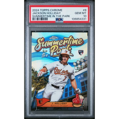 Graded 2024 Topps Chrome Jackson Holliday 8 Summertime in the Park Rookie RC Baseball Card PSA 10 Gem Mint | Hall of Fame Sports Memorabilia | vintageantiquesgifts.com