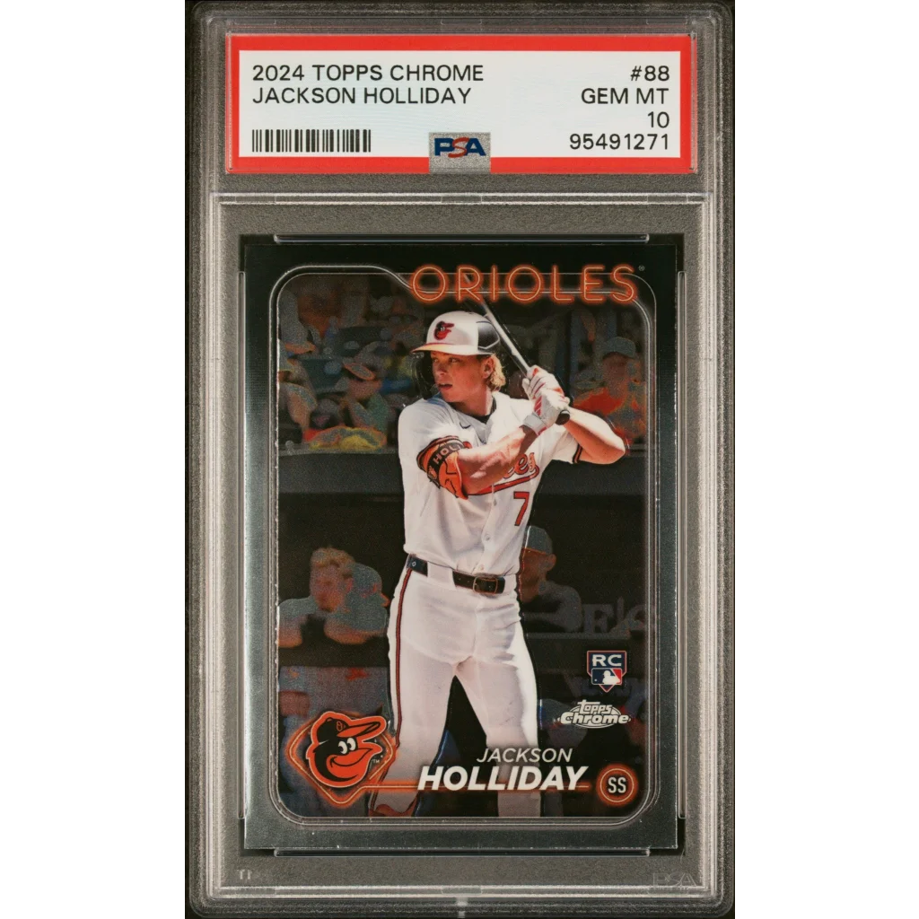Graded 2024 Topps Chrome Jackson Holliday #88 Rookie RC Baseball Card PSA 10 Gem Mint | Hall of Fame Sports Memorabilia | vintageantiquesgifts.com