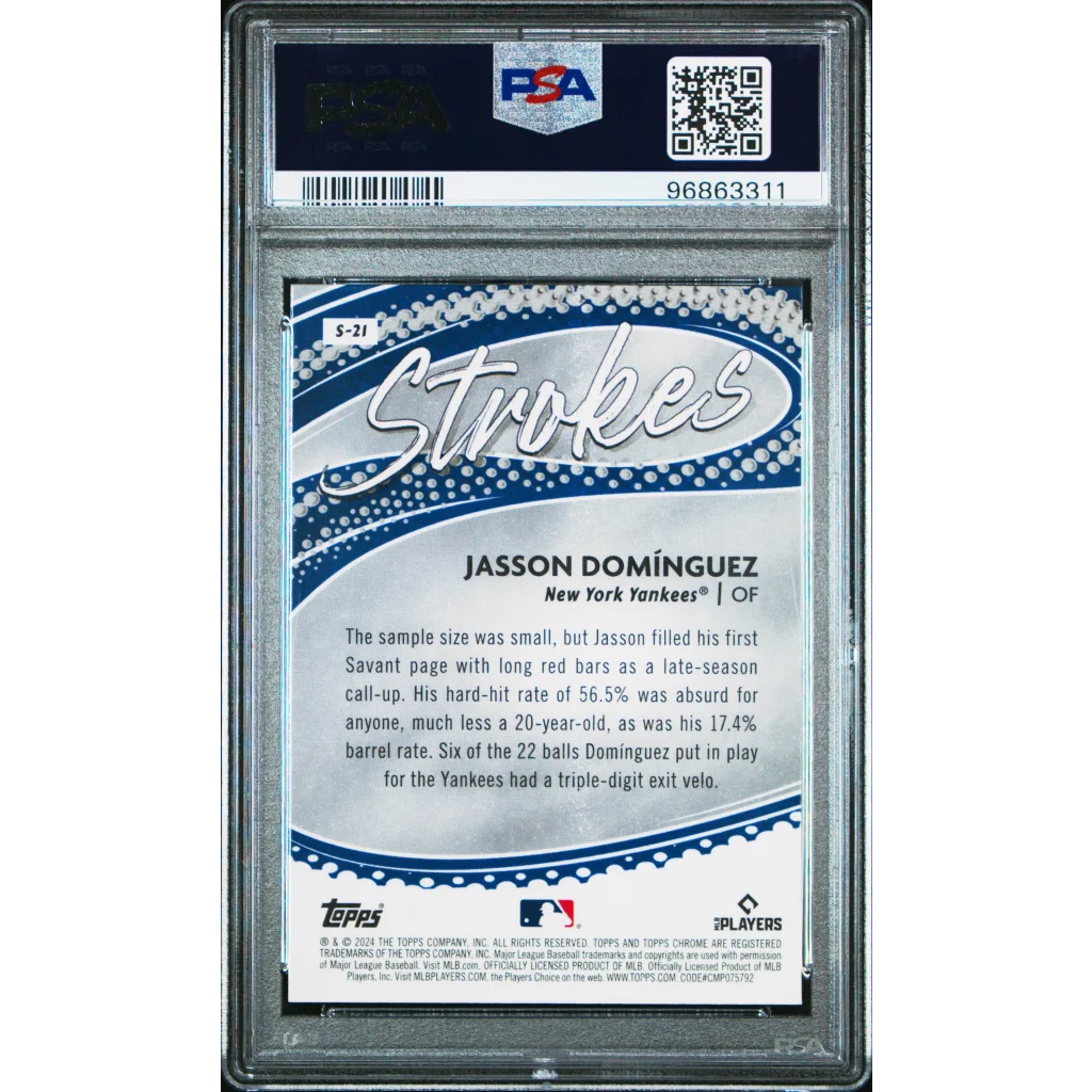 Graded 2024 Topps Chrome Jasson Dominguez #S21 Strokes Rookie RC Baseball Card PSA 10 Gem Mint | PSA 10 Gem Mint Graded Rookie Card | vintageantiquesgifts.com