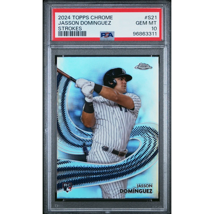 PSA graded Jasson Dominguez 2024 Topps Chrome baseball card from professional sports authenticator