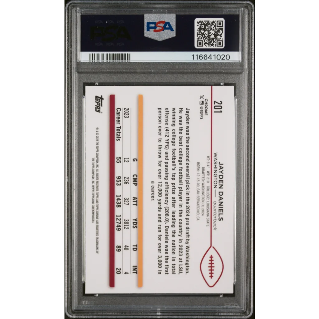 Graded 2024 Topps Chrome Jayden Daniels #201 Rookie RC Football Card PSA 10 Gem Mint | PSA 10 Gem Mint Graded Rookie Card | vintageantiquesgifts.com