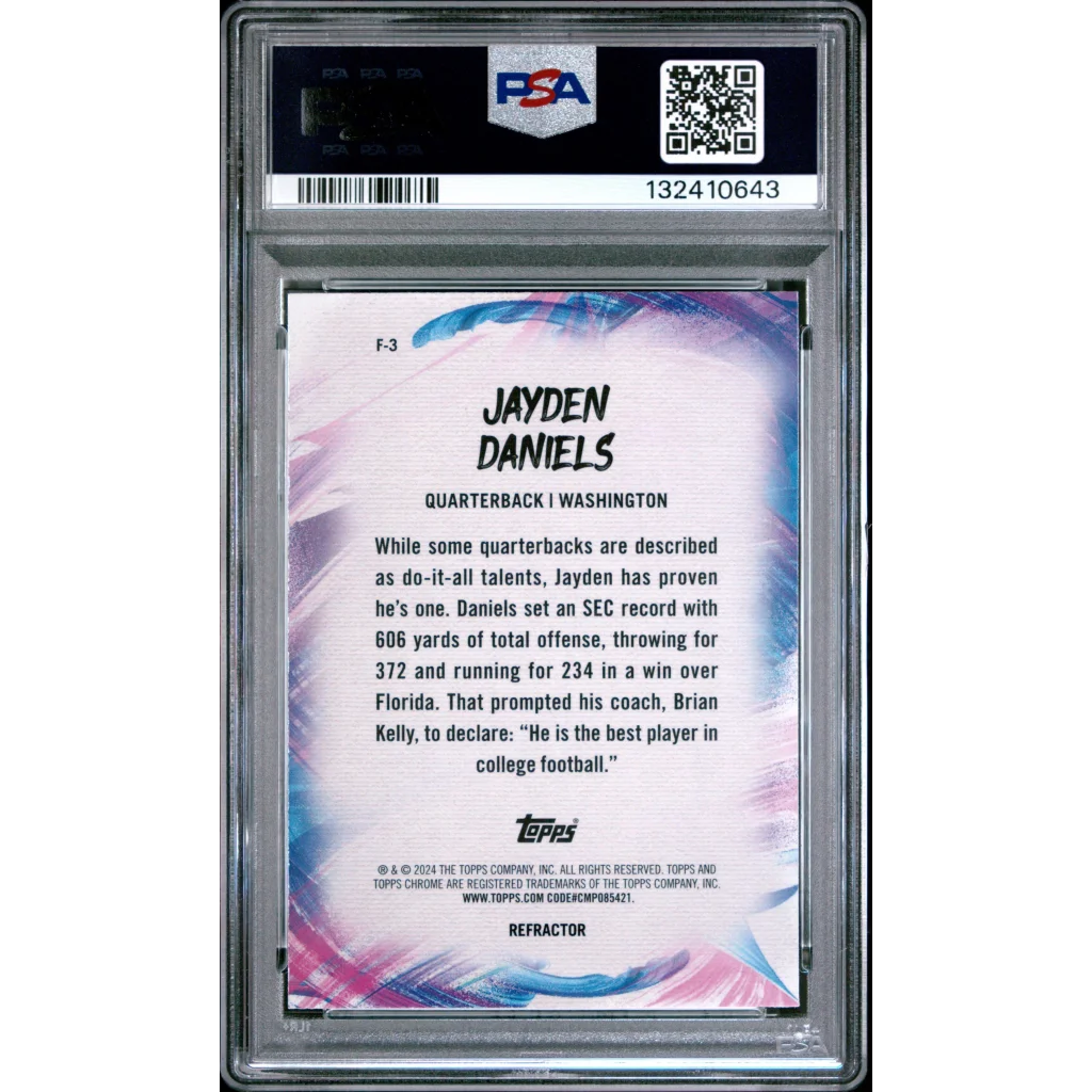 Graded 2024 Topps Chrome Jayden Daniels #F3 Finesse Refractor Rookie RC Football Card PSA 10 Gem Mint | PSA 10 Gem Mint Graded Rookie Card | vintageantiquesgifts.com