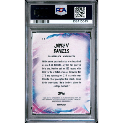 Graded 2024 Topps Chrome Jayden Daniels #F3 Finesse Refractor Rookie RC Football Card PSA 10 Gem Mint | PSA 10 Gem Mint Graded Rookie Card | vintageantiquesgifts.com