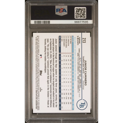 PSA 10 Graded 2024 Topps Chrome Junior Caminero #213 Rookie RC Baseball Card Back