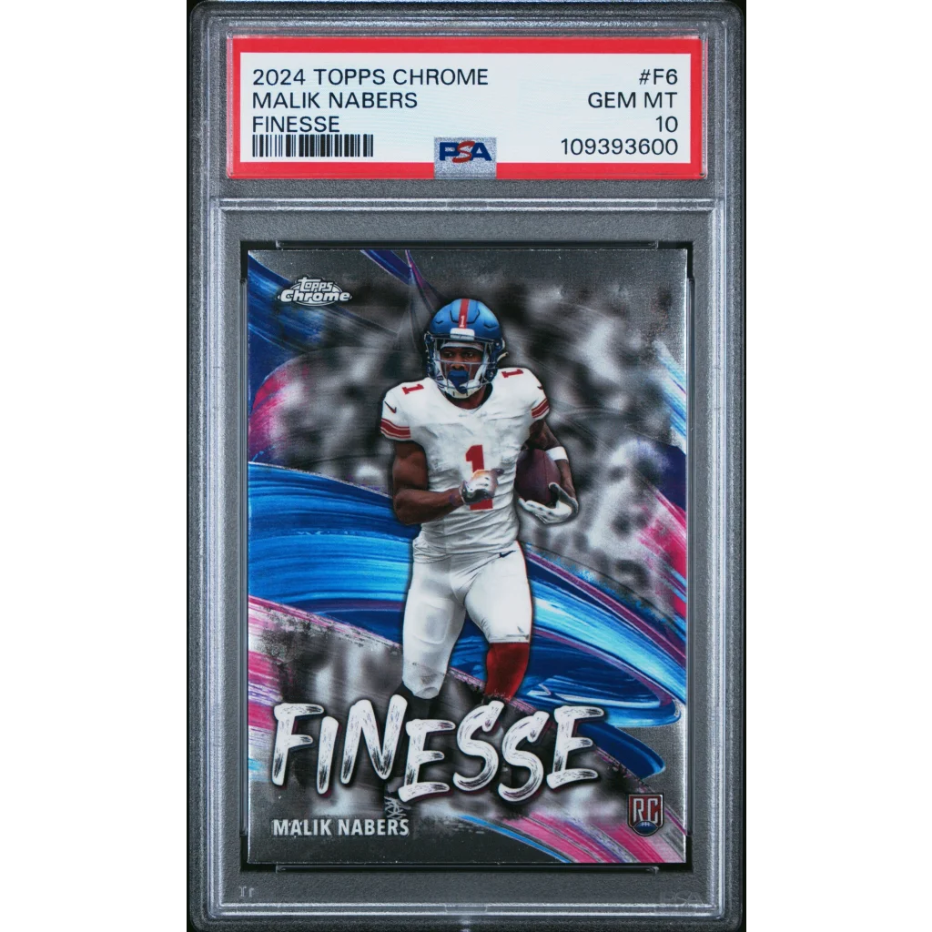 A graded PSA 2024 Topps Chrome Malik Nabers Finesse rookie football card