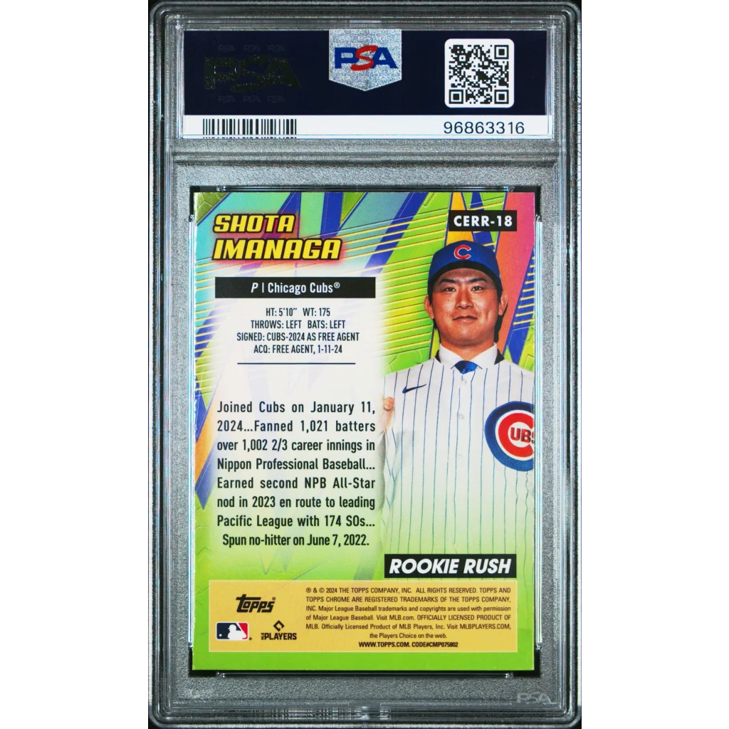 Graded 2024 Topps Chrome Shota Imanaga #18 All Etch Rookie Rush Rookie RC Baseball Card PSA 10 Gem Mint | PSA 10 Gem Mint Graded Rookie Card | vintageantiquesgifts.com