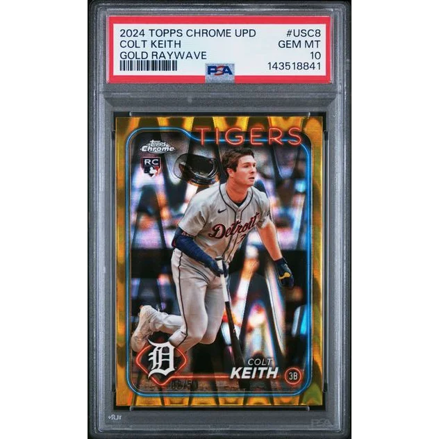 Graded 2024 Topps Chrome Update Colt Keith USC8 Gold Raywave 50 Rookie RC Baseball Card PSA 10 Gem Mint | Hall of Fame Sports Memorabilia | vintageantiquesgifts.com