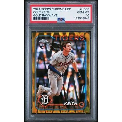 Graded 2024 Topps Chrome Update Colt Keith USC8 Gold Raywave 50 Rookie RC Baseball Card PSA 10 Gem Mint | Hall of Fame Sports Memorabilia | vintageantiquesgifts.com