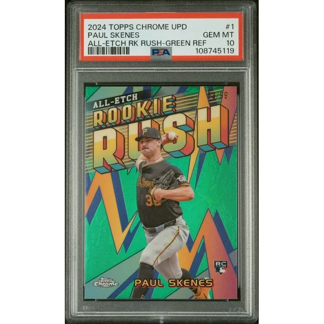 Graded 2024 Topps Chrome Update Paul Skenes #1 /99 All Etch Rookie Rush Green Refractor Rookie RC Baseball Card PSA 10 Gem Mint | Hall of Fame Sports Memorabilia | vintageantiquesgifts.com