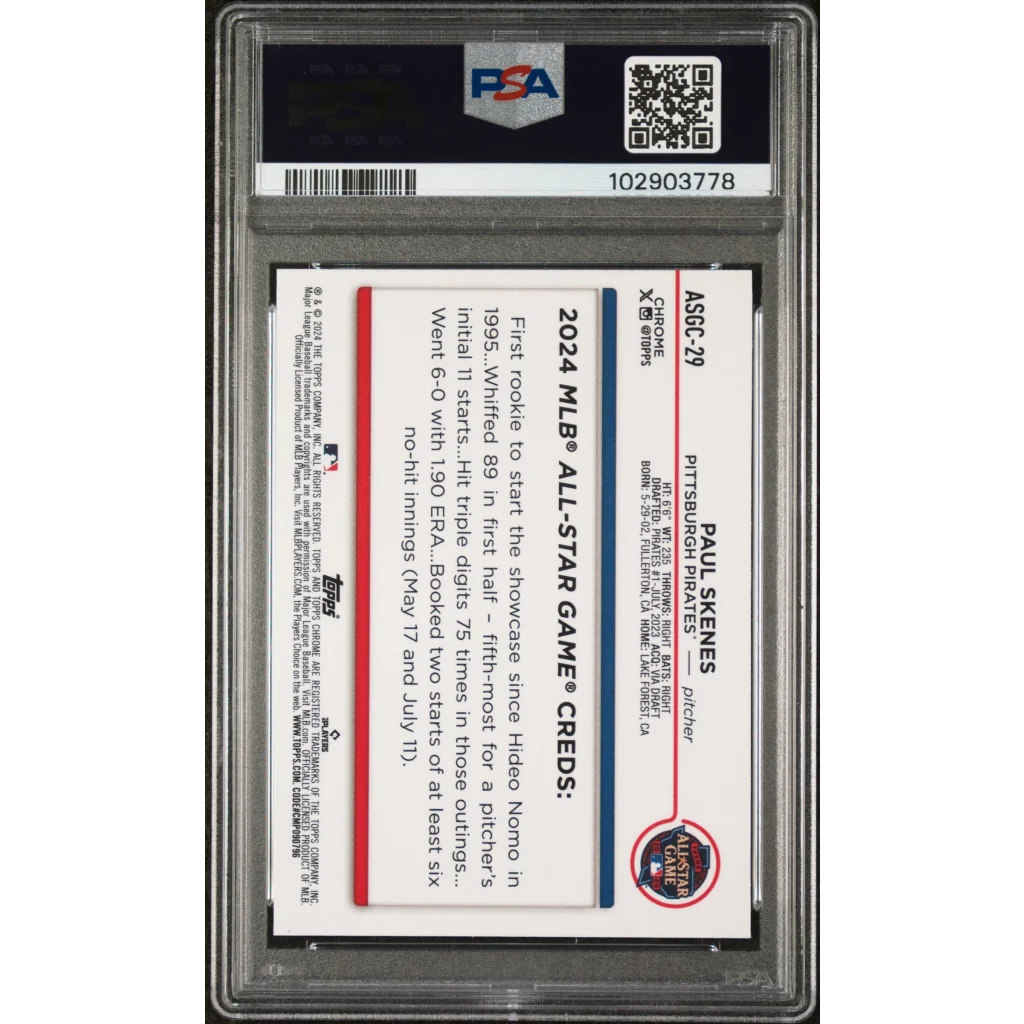 Graded PSA 10 Paul Skenes 2024 MLB All-Star Rookie Chrome Card