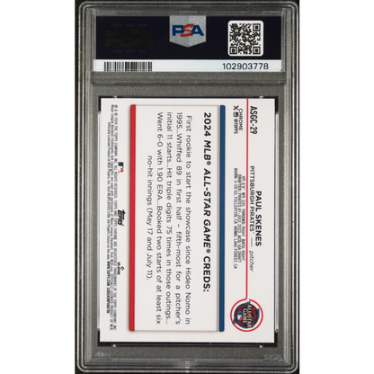 Graded PSA 10 Paul Skenes 2024 MLB All-Star Rookie Chrome Card
