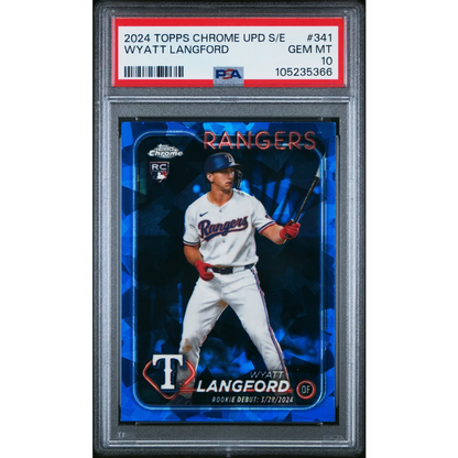 Graded 2024 Topps Chrome Update Sapphire Edition Wyatt Langford #341 Rookie RC Baseball Card PSA 10 Gem Mint | Hall of Fame Sports Memorabilia | vintageantiquesgifts.com