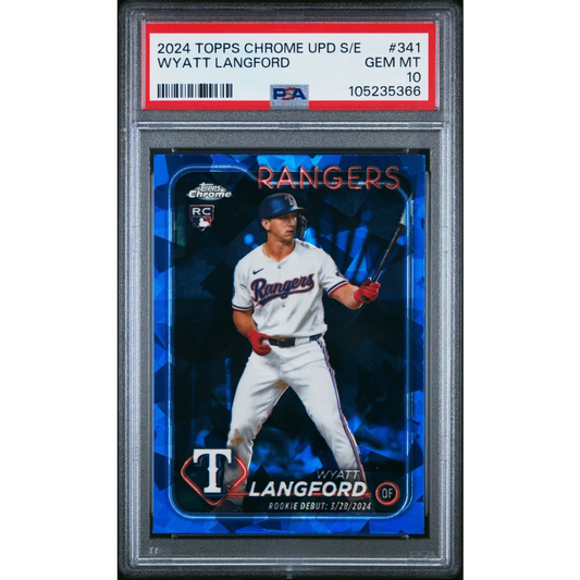 Graded 2024 Topps Chrome Update Sapphire Edition Wyatt Langford #341 Rookie RC Baseball Card PSA 10 Gem Mint | Hall of Fame Sports Memorabilia | vintageantiquesgifts.com