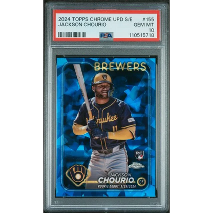 Graded 2024 Topps Chrome Update Sapphire Jackson Chourio #155 Rookie RC Baseball Card PSA 10 Gem Mint | Hall of Fame Sports Memorabilia | vintageantiquesgifts.com