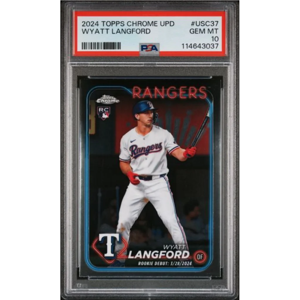 Graded 2024 Topps Chrome Update Wyatt Langford USC37 Rookie RC Baseball Card PSA 10 Gem Mint | Hall of Fame Sports Memorabilia | vintageantiquesgifts.com