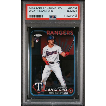 Graded 2024 Topps Chrome Update Wyatt Langford USC37 Rookie RC Baseball Card PSA 10 Gem Mint | Hall of Fame Sports Memorabilia | vintageantiquesgifts.com