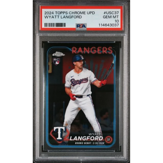Graded 2024 Topps Chrome Update Wyatt Langford USC37 Rookie RC Baseball Card PSA 10 Gem Mint | Hall of Fame Sports Memorabilia | vintageantiquesgifts.com