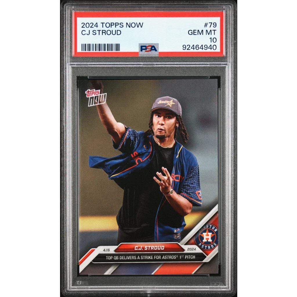 A graded PSA GEM MT 10 CJ Stroud 2024 Topps Now baseball card in product listing