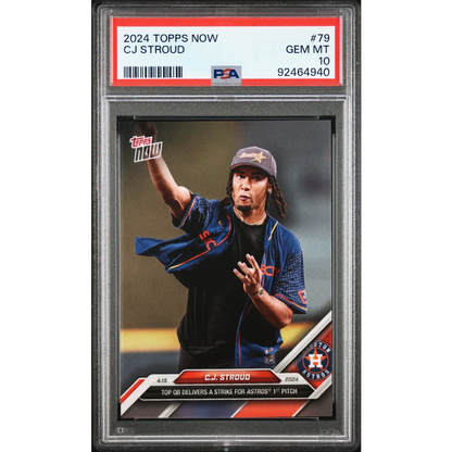 A graded PSA GEM MT 10 CJ Stroud 2024 Topps Now baseball card in product listing