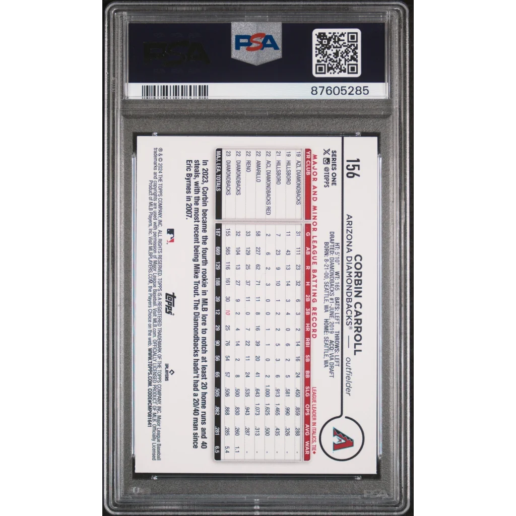 PSA 10 Graded 2024 Topps Corbin Carroll #156 Holiday Rookie Gold Cup Card