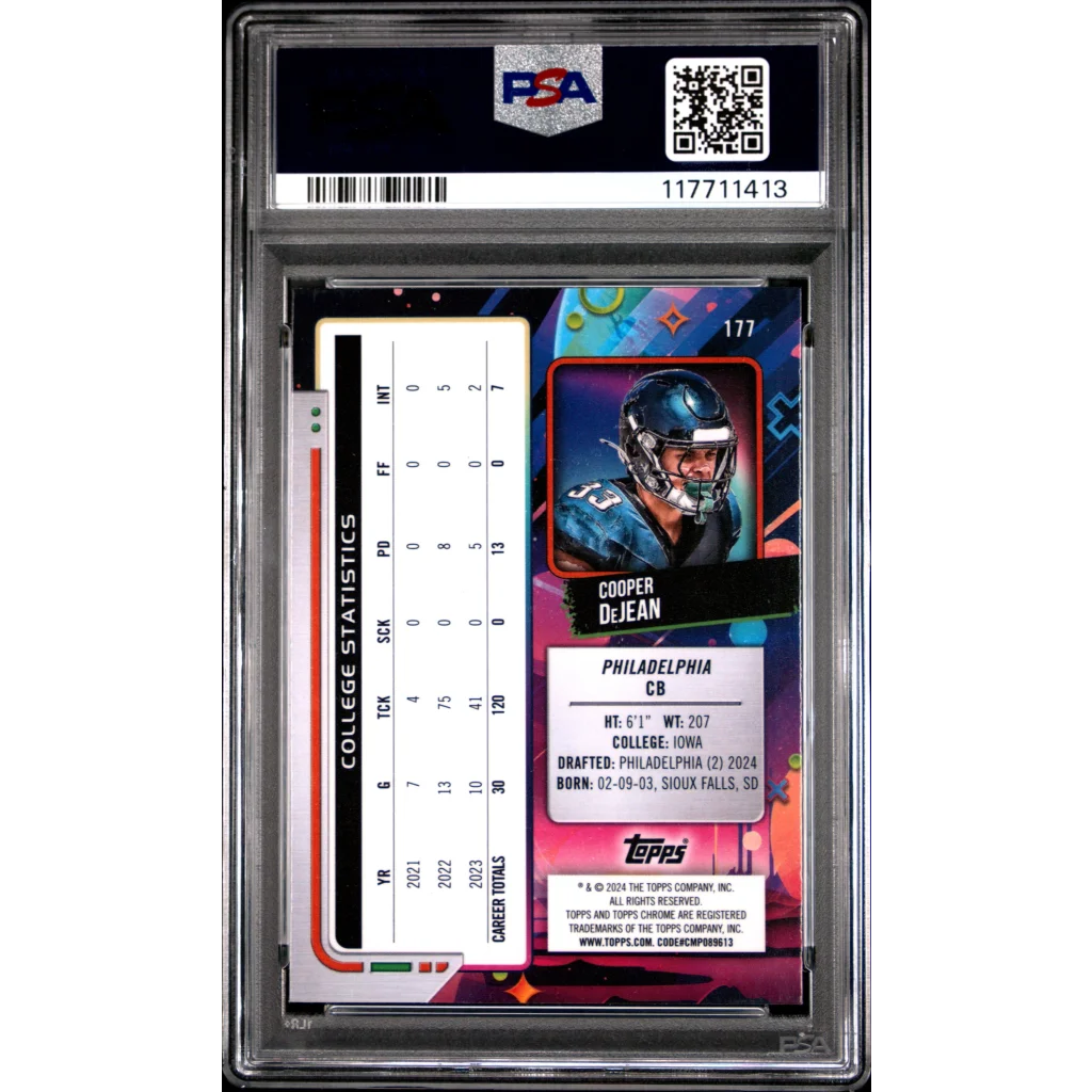 Graded 2024 Topps Cosmic Chrome Cooper DeJean #177 Rookie RC Football Card PSA 10 Gem Mint