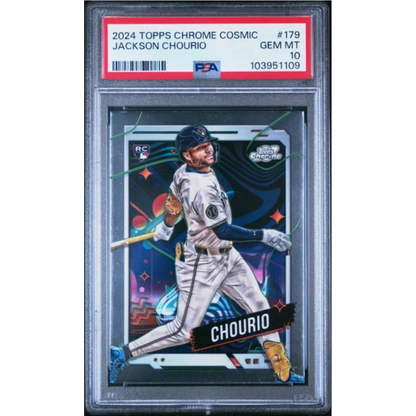 Graded PSA 10 2024 Topps Chrome Cosmic Jackson Chourio Rookie #179 card