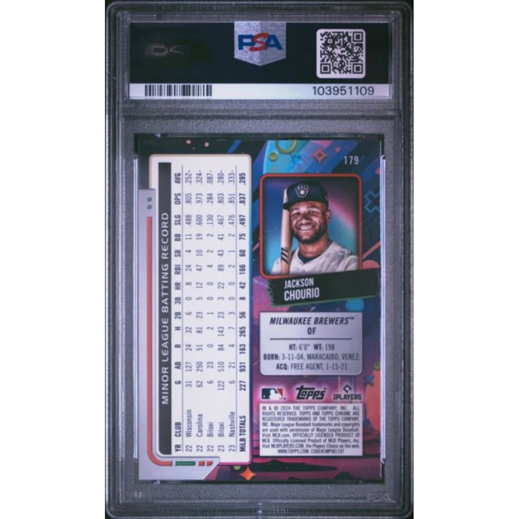 Graded 2024 Topps Cosmic Chrome Jackson Chourio #179 RC PSA 10 Gem Mint