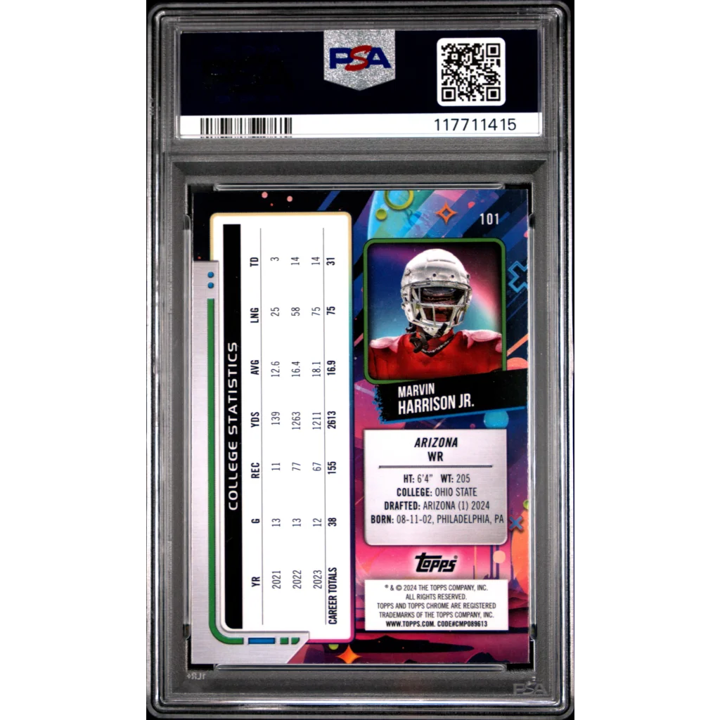 Graded 2024 Topps Cosmic Chrome Marvin Harrison Jr #101 Rookie RC Football Card PSA 10 Gem Mint