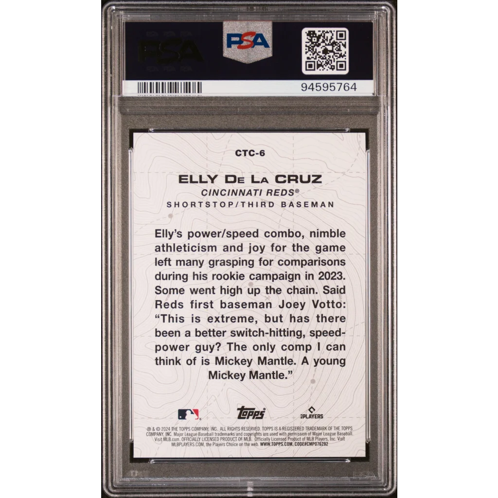 Back of PSA 10 Elly De La Cruz 2024 Topps City to City baseball card