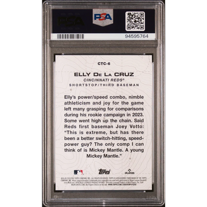 Back of PSA 10 Elly De La Cruz 2024 Topps City to City baseball card