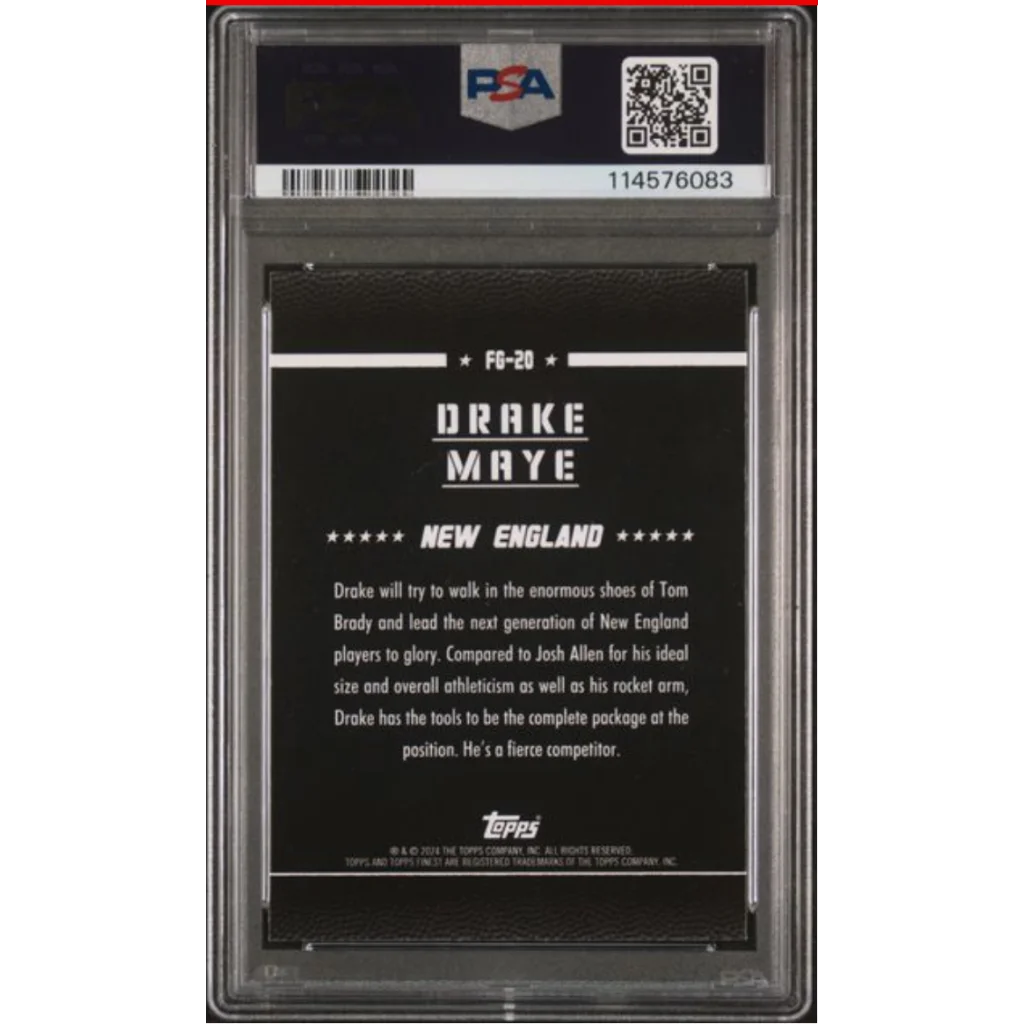 Graded 2024 Topps Finest Drake Maye #FG20 Field Generals Rookie RC Football Card PSA 10 Gem Mint | PSA 10 Gem Mint Graded Rookie Card | vintageantiquesgifts.com