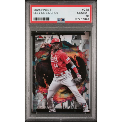PSA graded Topps Finest Elly De La Cruz baseball card by professional sports authenticator
