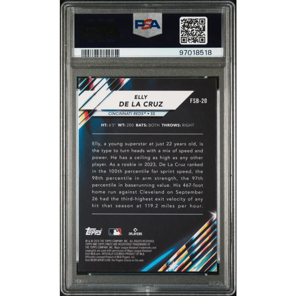 Graded 2024 Topps Finest Elly De La Cruz #FSB20 Future So Bright Rookie RC Baseball Card PSA 10 Gem Mint | PSA 10 Gem Mint Graded Rookie Card | vintageantiquesgifts.com