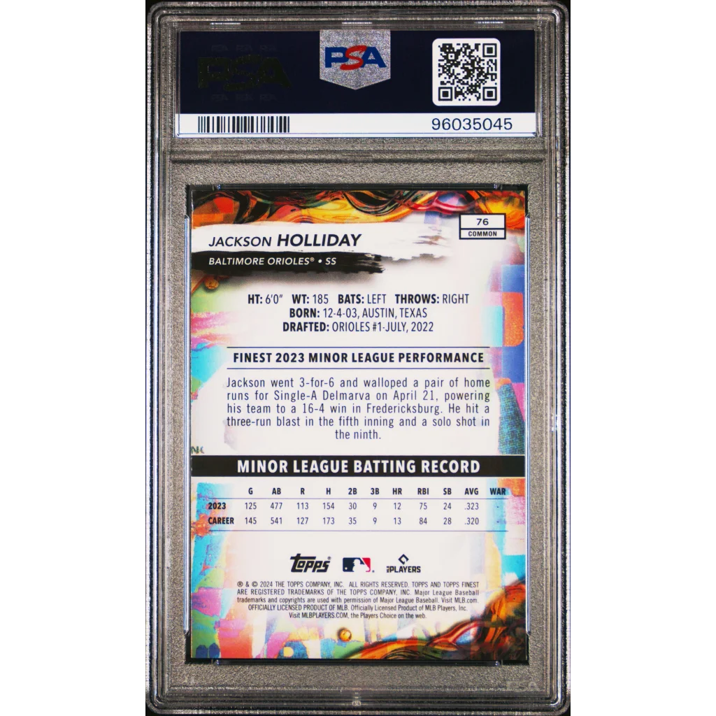 Graded 2024 Topps Finest Jackson Holliday #76 Rookie RC Baseball Card PSA 10 Gem Mint | PSA 10 Gem Mint Graded Rookie Card | vintageantiquesgifts.com