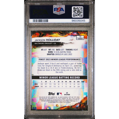 Graded 2024 Topps Finest Jackson Holliday #76 Rookie RC Baseball Card PSA 10 Gem Mint | PSA 10 Gem Mint Graded Rookie Card | vintageantiquesgifts.com