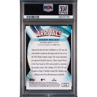 Graded 2024 Topps Finest Jackson Holliday #A25 Arrivals Rookie RC Baseball Card PSA 10 Gem Mint | PSA 10 Gem Mint Graded Rookie Card | vintageantiquesgifts.com