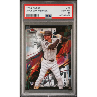Graded 2024 Topps Finest Jackson Merrill #96 Rookie RC Baseball Card PSA 10 Gem Mint | Hall of Fame Sports Memorabilia | vintageantiquesgifts.com