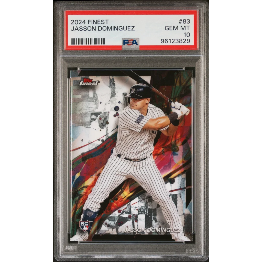 Graded 2024 Finest Jasson Dominguez Baseball Card in PSA case, perfect for collectors