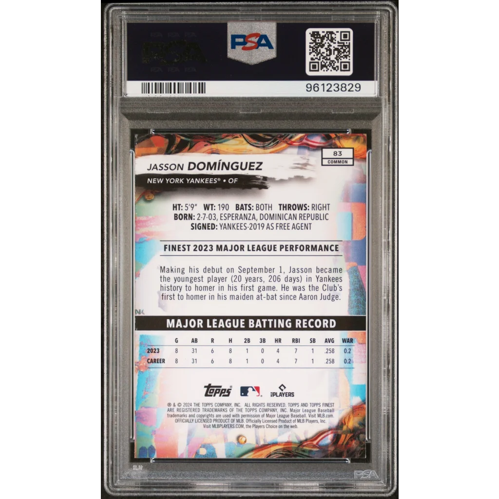 Graded 2024 Topps Finest Jasson Dominguez #83 Rookie RC Baseball Card PSA 10 Gem Mint | PSA 10 Gem Mint Graded Rookie Card | vintageantiquesgifts.com
