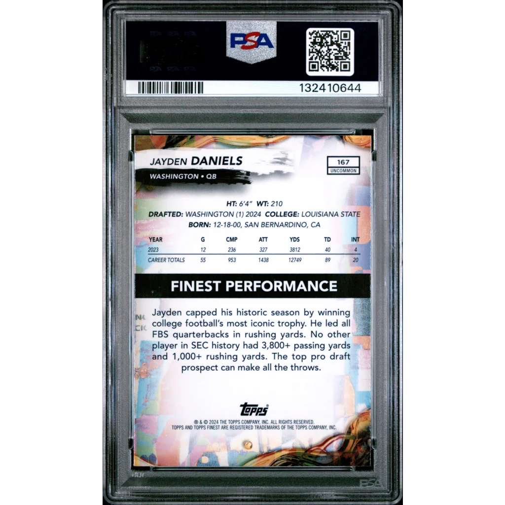 Graded 2024 Topps Finest Jayden Daniels #167 Checkerboard Rookie RC Football Card PSA 10 Gem Mint | PSA 10 Gem Mint Graded Rookie Card | vintageantiquesgifts.com