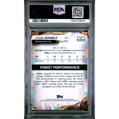 Graded 2024 Topps Finest Jayden Daniels #167 Checkerboard Rookie RC Football Card PSA 10 Gem Mint | PSA 10 Gem Mint Graded Rookie Card | vintageantiquesgifts.com