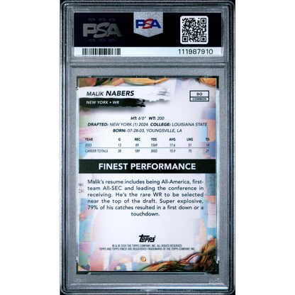PSA Graded 2024 Finest Malik Nabers Rookie Card sports trading card image